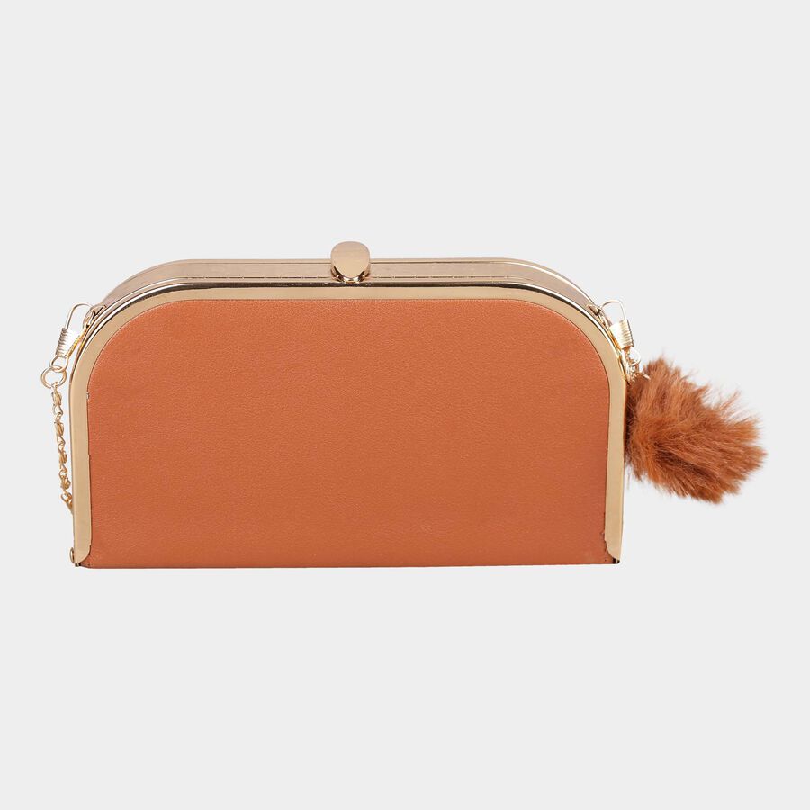 Women's Brown Polyurethane Clutch Bag, , large image number null
