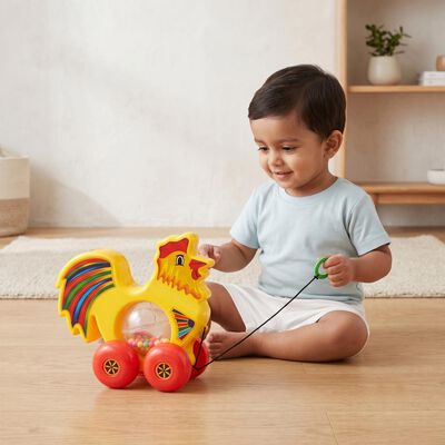 Yellow Plastic Pull Along Jeep Toy 
