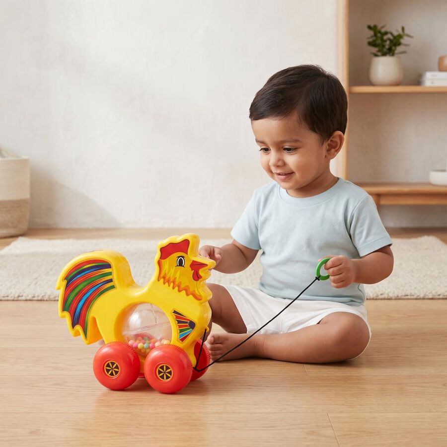 Yellow Plastic Pull Along Jeep Toy , , large