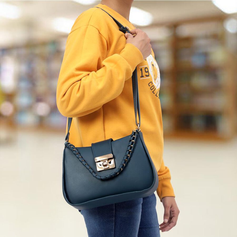 Women's Bluish Green Polyurethane Sling Bag, , large image number null