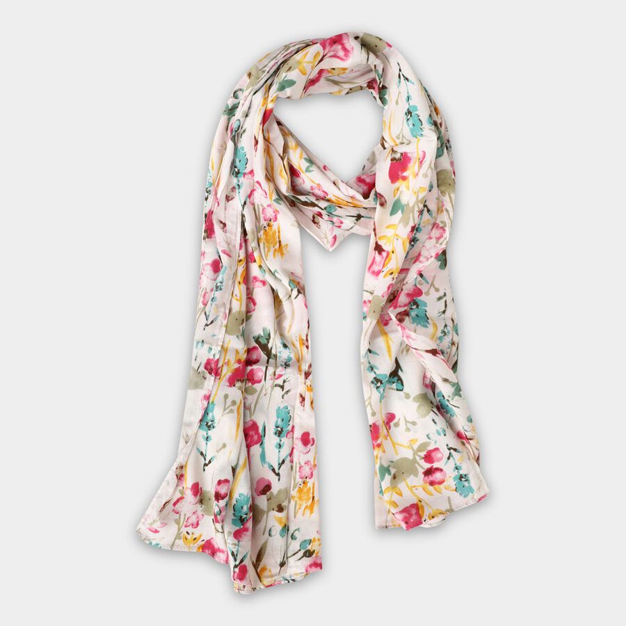 Women's White Viscose Scarf, , large image number null