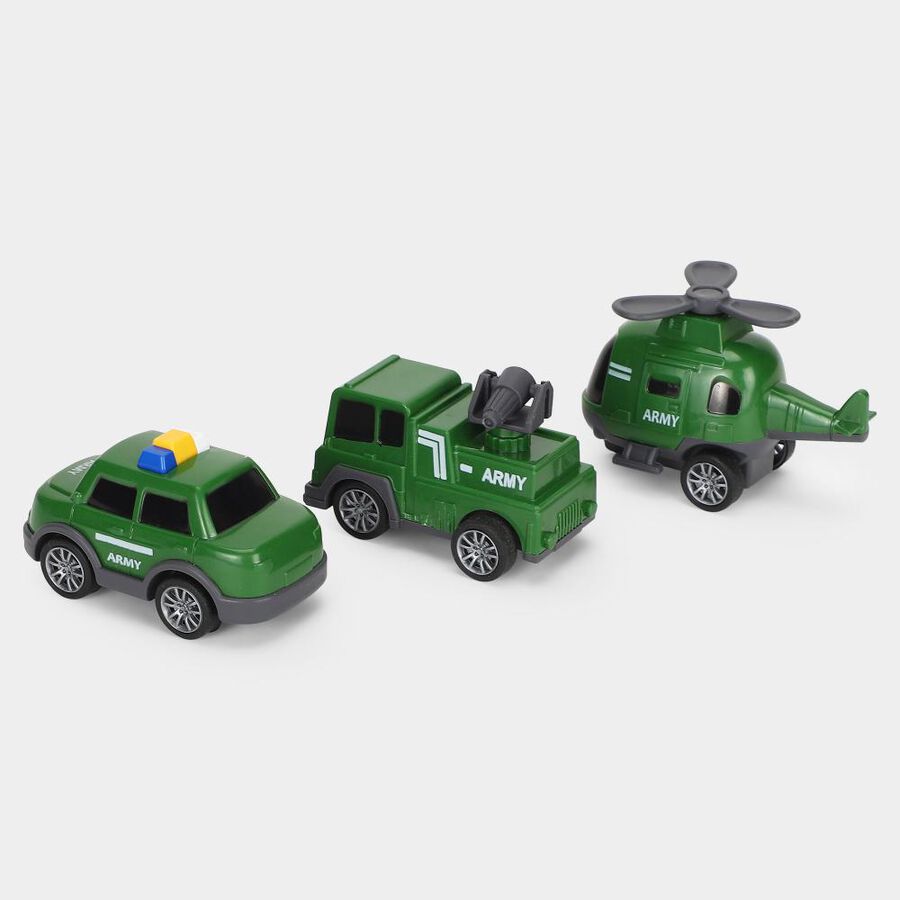 Kid's Dark Green Plastic Pull Back Set of 3, , large