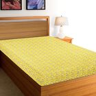 Yellow Cotton Floral Printed Single Bedsheet, , small