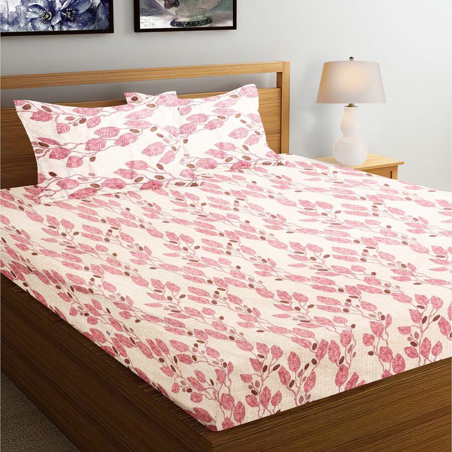 Pink Cotton Double Bedsheet With Pillow Cover, , large image number null