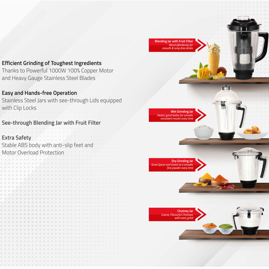 1000W 4JAR Mixer Grinder, , large