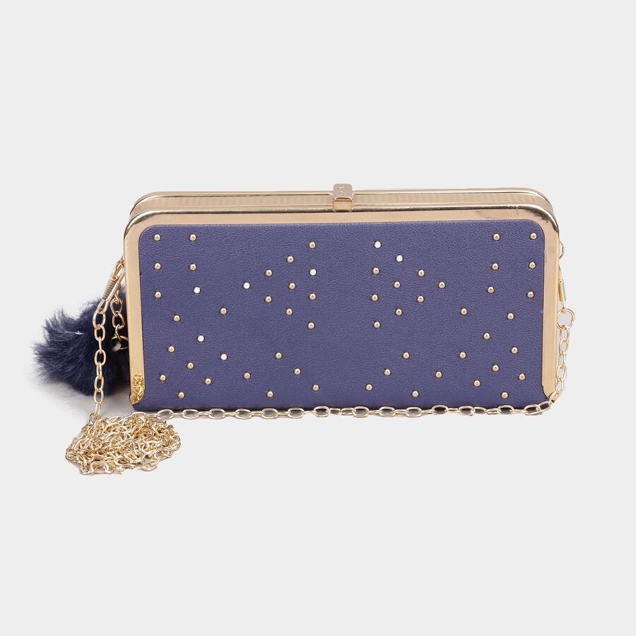 Women's Blue Polyurethane Clutch Bag, , large image number null