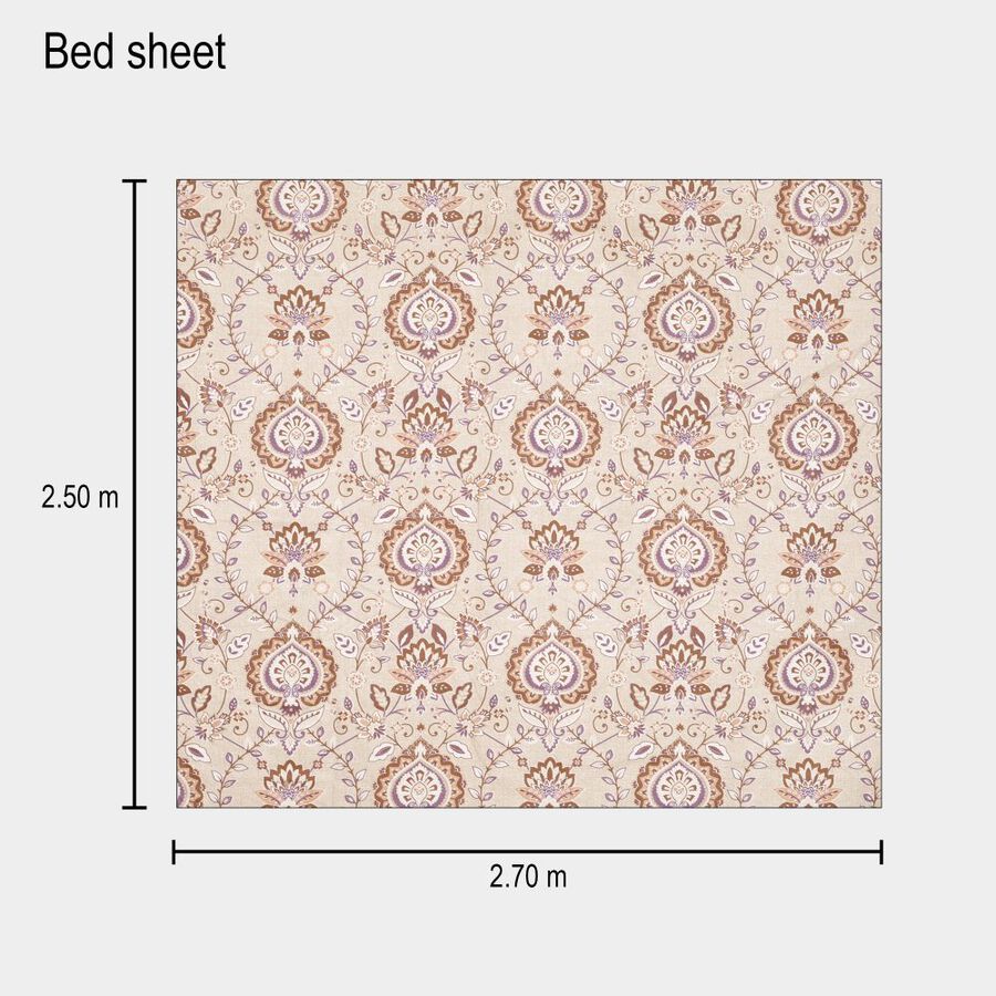 Beige Cotton Floral Printed King Size Bedsheet, , large image number null