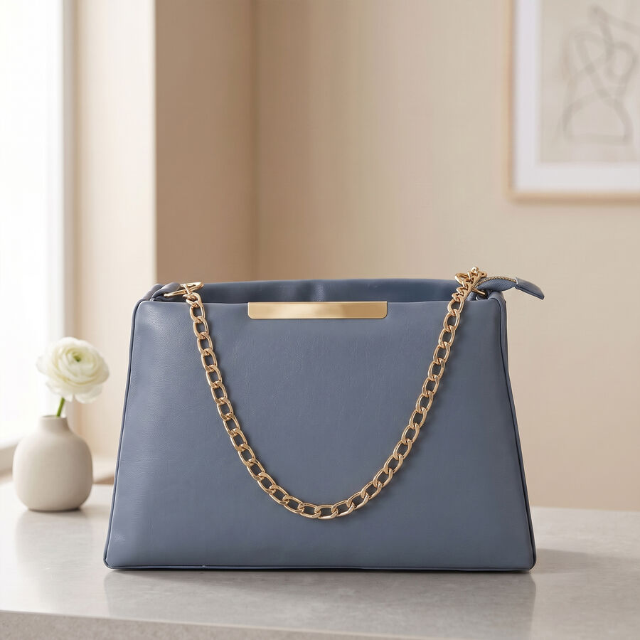 Women's Light Blue Polyurethane Bag, , large
