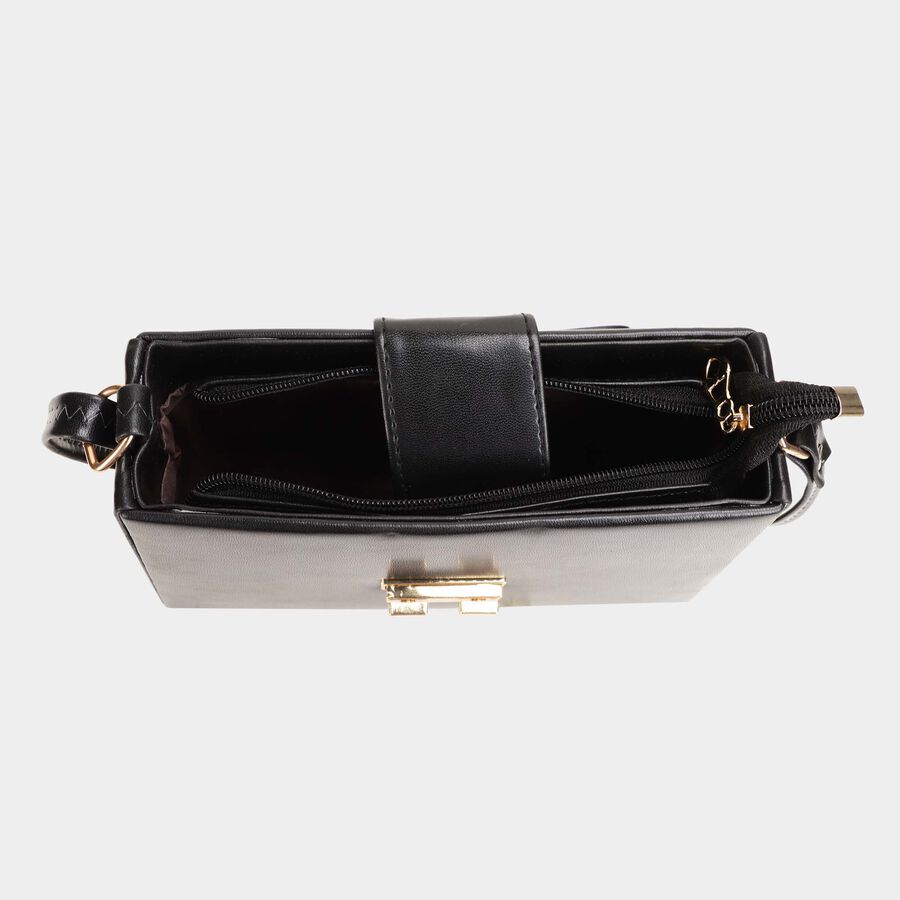 Women's Black Polyurethane Handbag, , large image number null