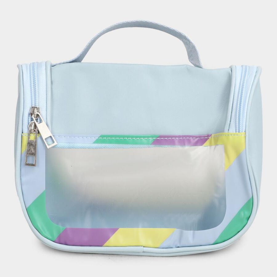 Women's Light Blue Polyurethane Makeup Bag, , large image number null