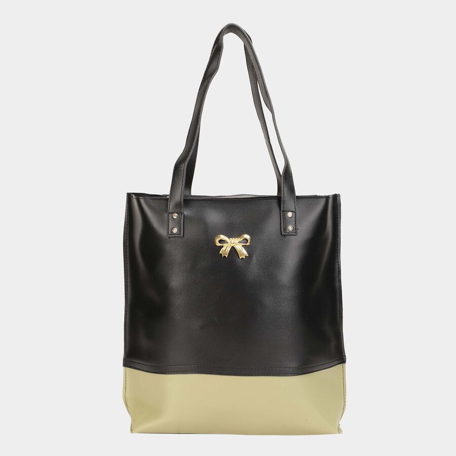 Women's Black Polyurethane Tote Bag, , large image number null