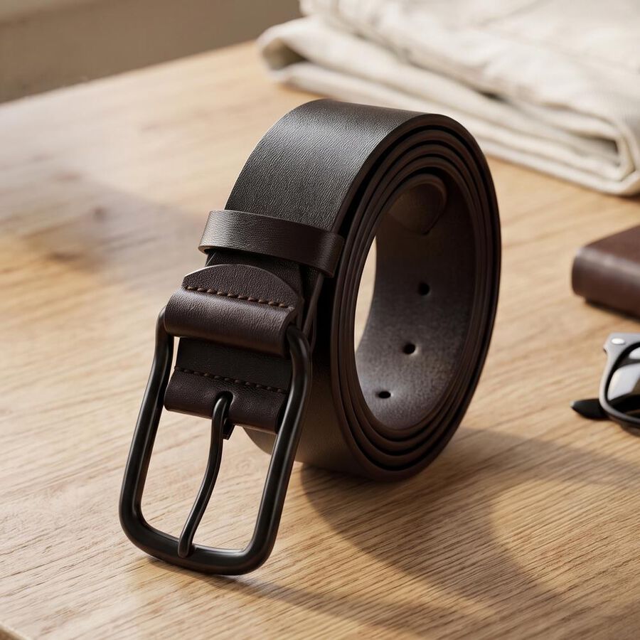 Men's Brown PU Belt, , large