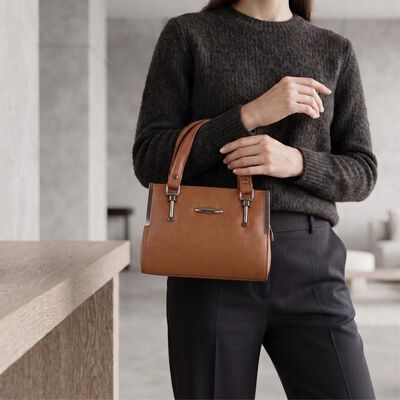 Women's Tan Polyurethane Handbag 