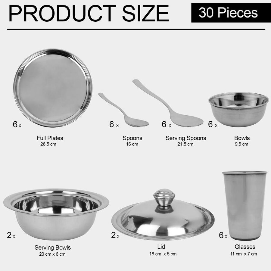 30 Pcs. Steel Dinner Set, , large image number null