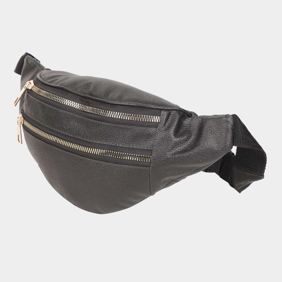 Men's Black Polyurethane/Leather Waist Bag, , large image number null