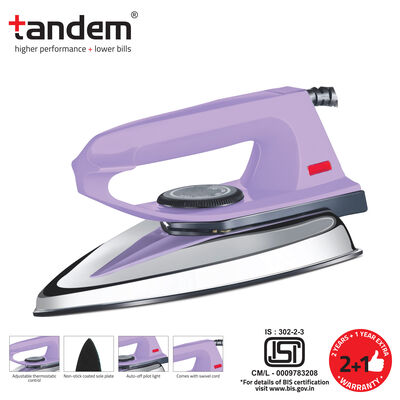 Dry Iron 1000W, Non-stick coated sole plate, Shockproof body, Thermal fuse protection