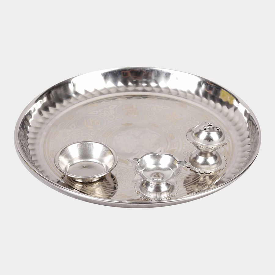 Stainless Steel Laser Design Pooja Plate (Thali) - 20Cm, , large image number null