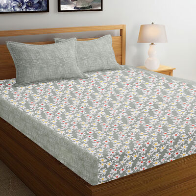 Blue Polycotton Double Bedsheet with Pillow Cover