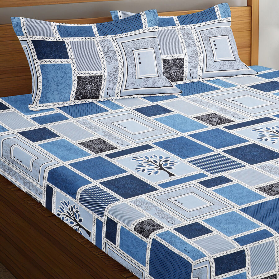 120 GSM Blue Polyester Double Bedsheet, , large image number null