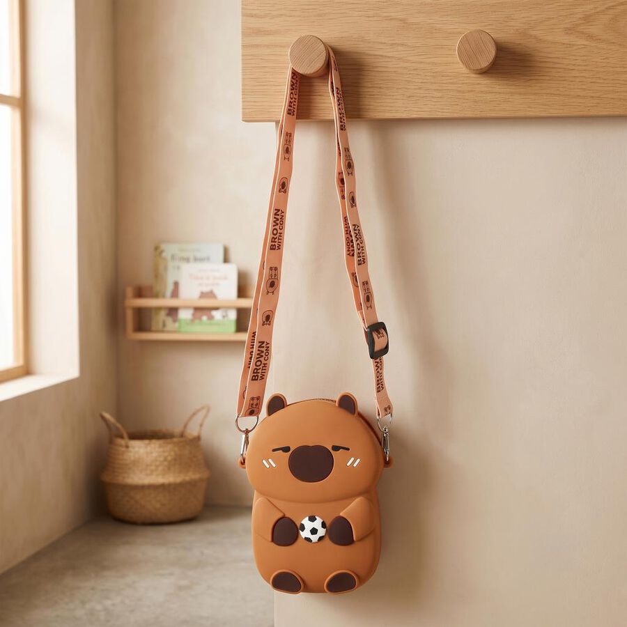 Kid's Cute Bear Polyurethane Sling Bag, , large