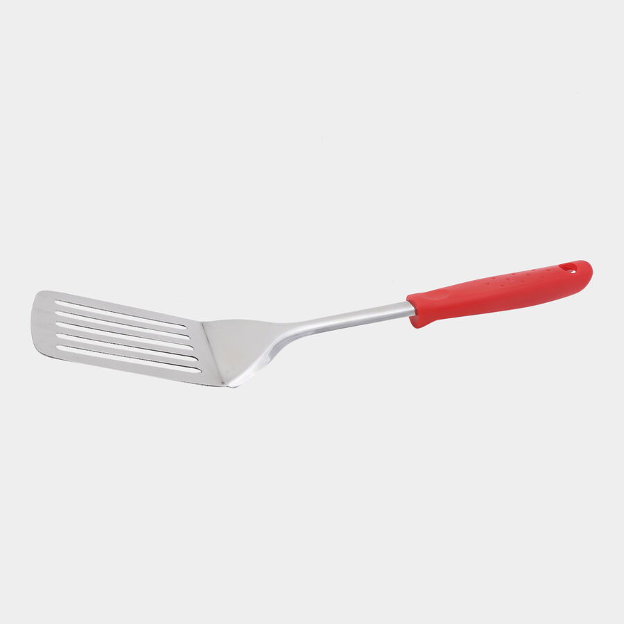 Stainless Steel Slotted Turner With Plastic Handle, , large image number null