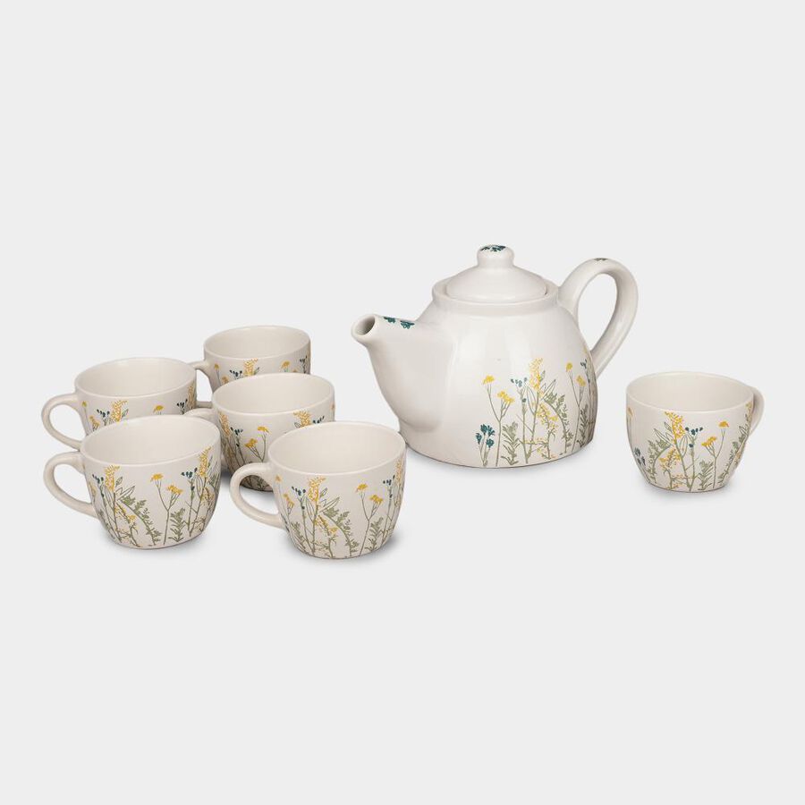 Stoneware Tea Set of 7 (6 Cups & 1 Kettle), , large image number null