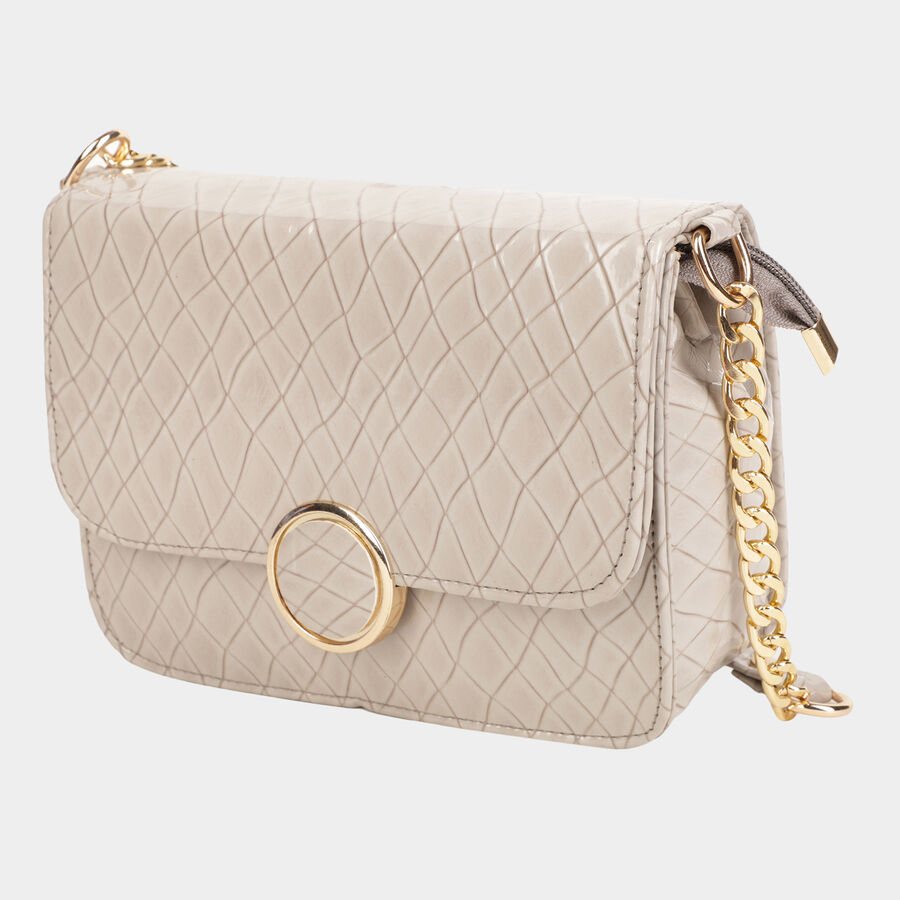 Women's Grey Polyurethane Sling Bag, , large