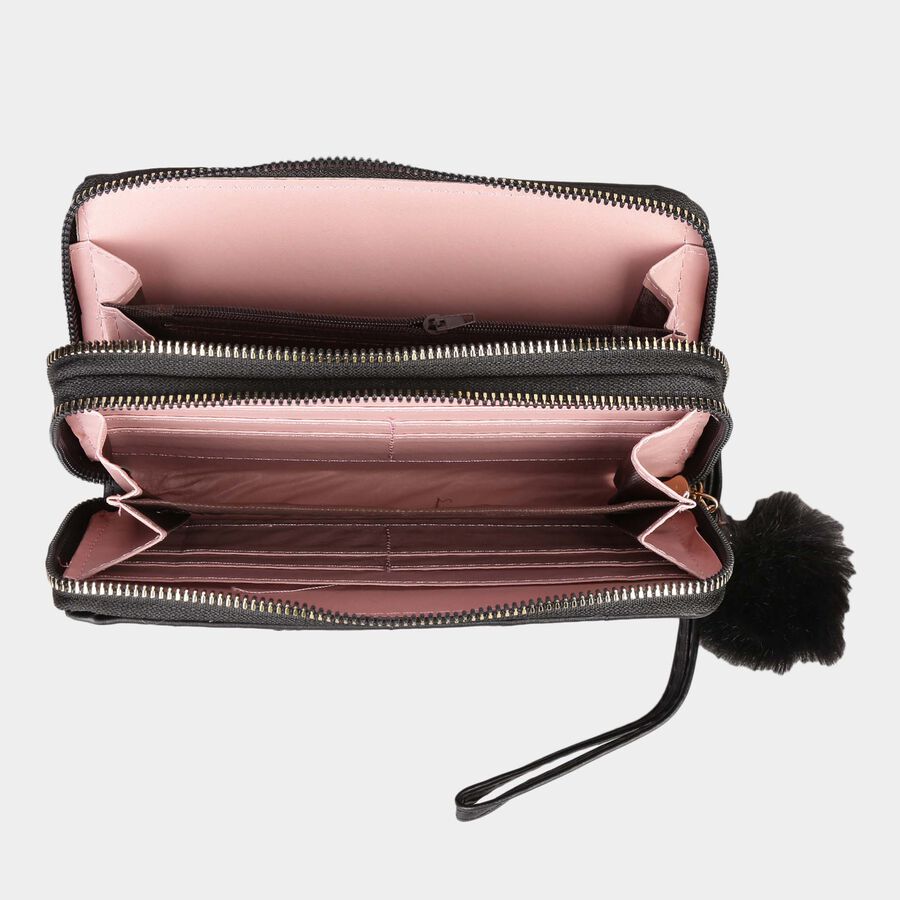 Women's Black Polyurethane Clutch Bag, , large image number null