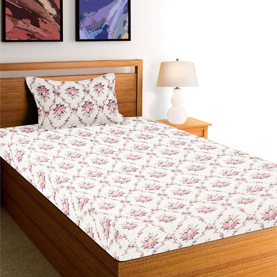 White Floral Printed Single Bedsheet