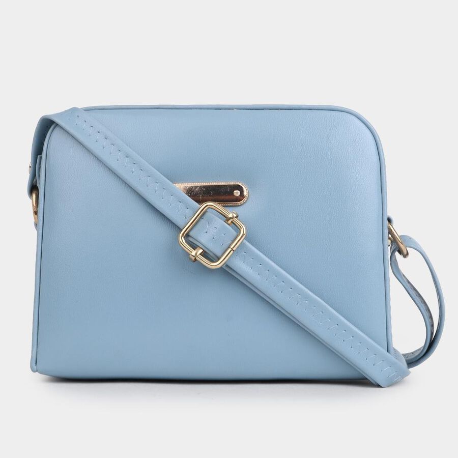 Women's Mid Blue Polyurethane Sling Bag, , large image number null