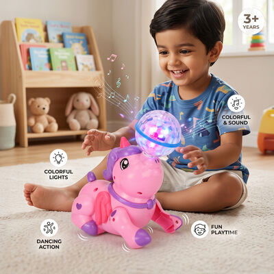 Kid's Dancing Unicorn Toy with Crystal Disco Light Ball