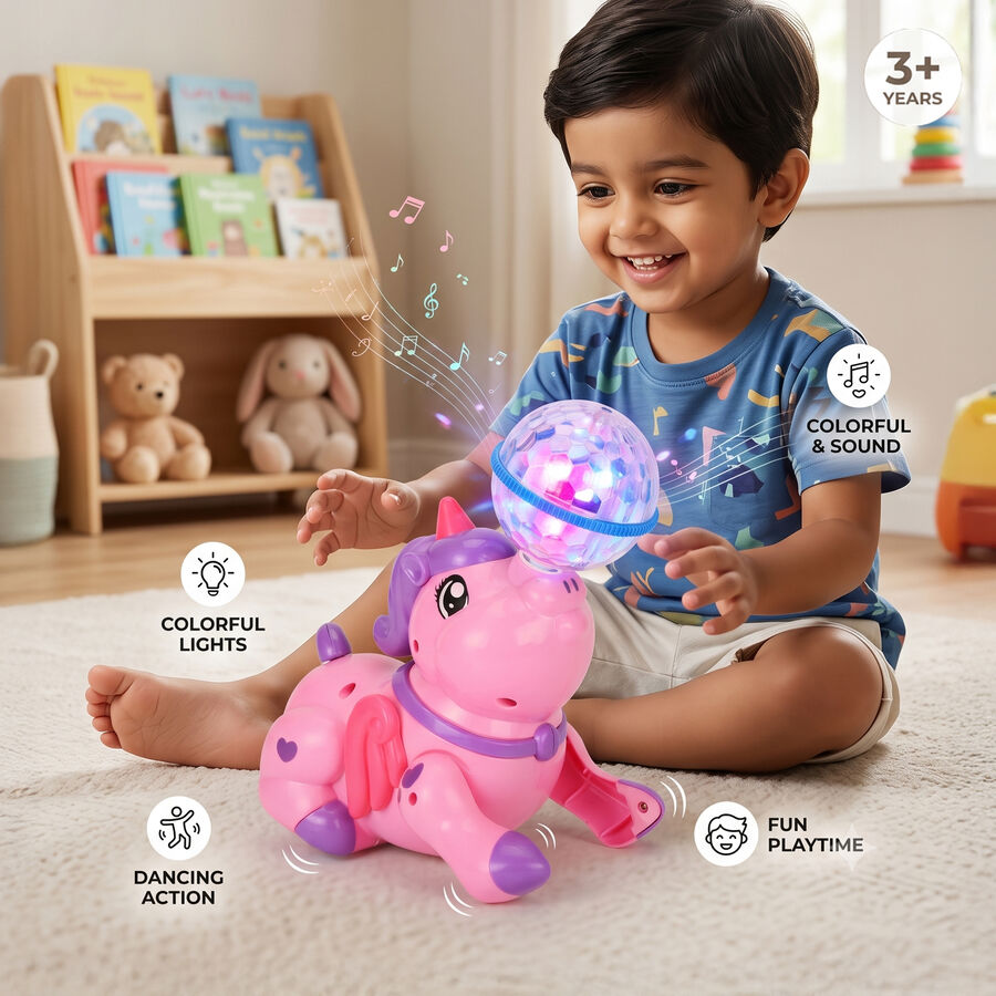 Kid's Dancing Unicorn Toy with Crystal Disco Light Ball, , large