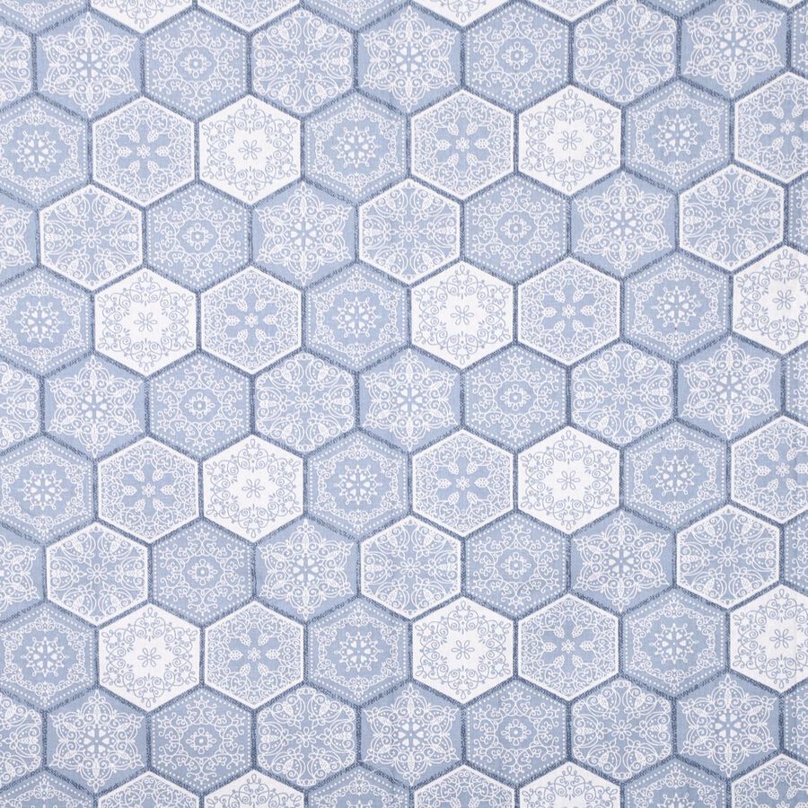 Blue Cotton Hexagonal Printed Single Bedsheet, , large