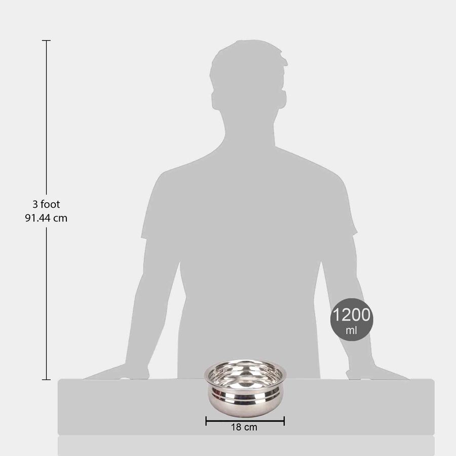 Stainless Steel Handi - 18 cm, 1200 ml, Induction Compatible, , large image number null