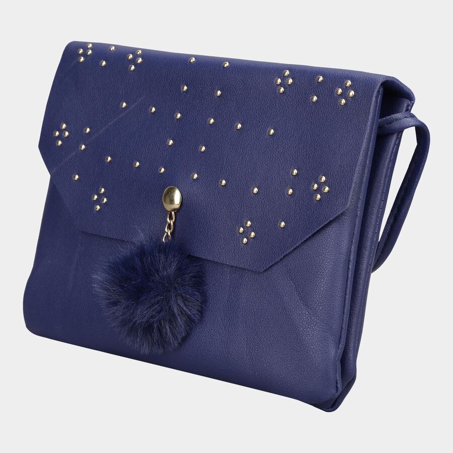 Women's Blue Polyurethane Sling Bag, , large