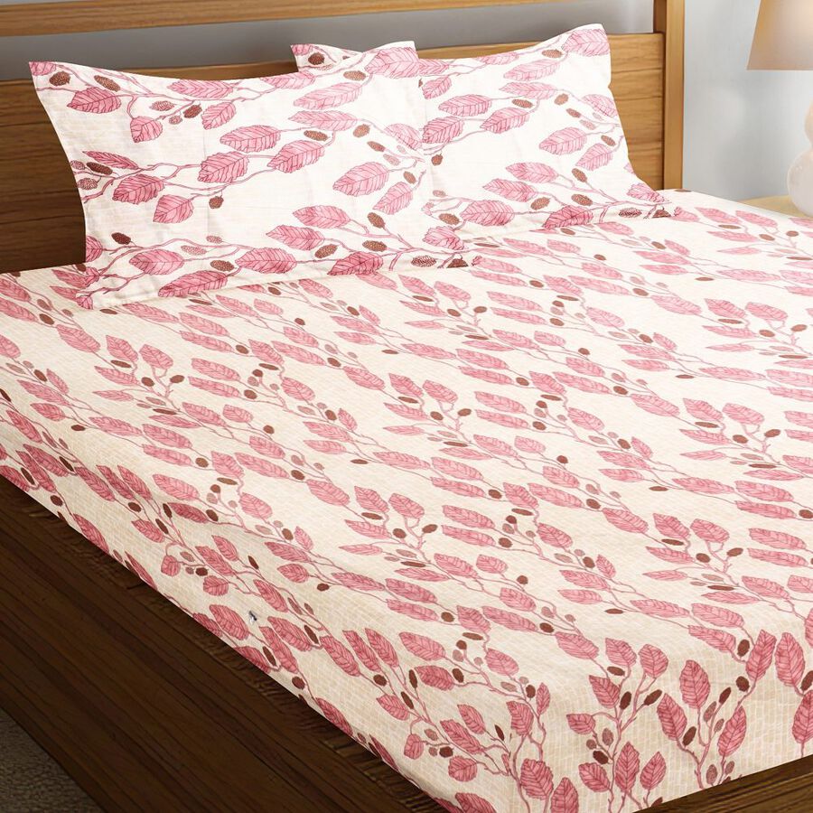 Pink Cotton Double Bedsheet With Pillow Cover, , large image number null
