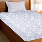 Blue Cotton Hexagonal Printed Single Bedsheet, , small