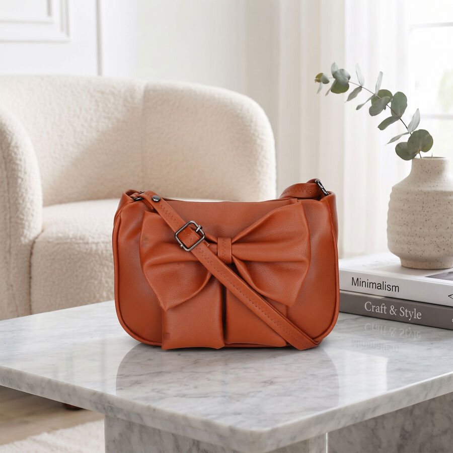 Women's Tan Polyurethane Handbag , , large