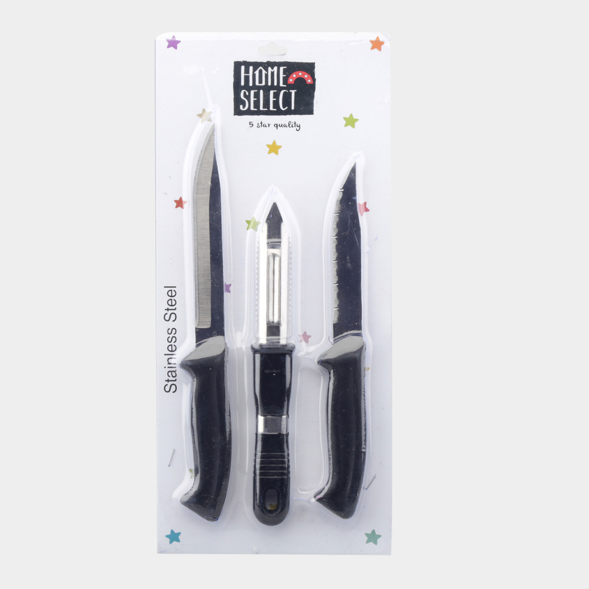 Set of 3 Stainless Steel Multipurpose Knives With Peeler Set of 3 Stainless Steel Multipurpose Knives With Peeler