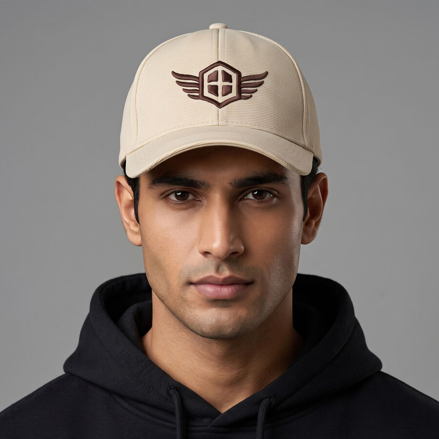 Men's Beige Fabric Cap, , large