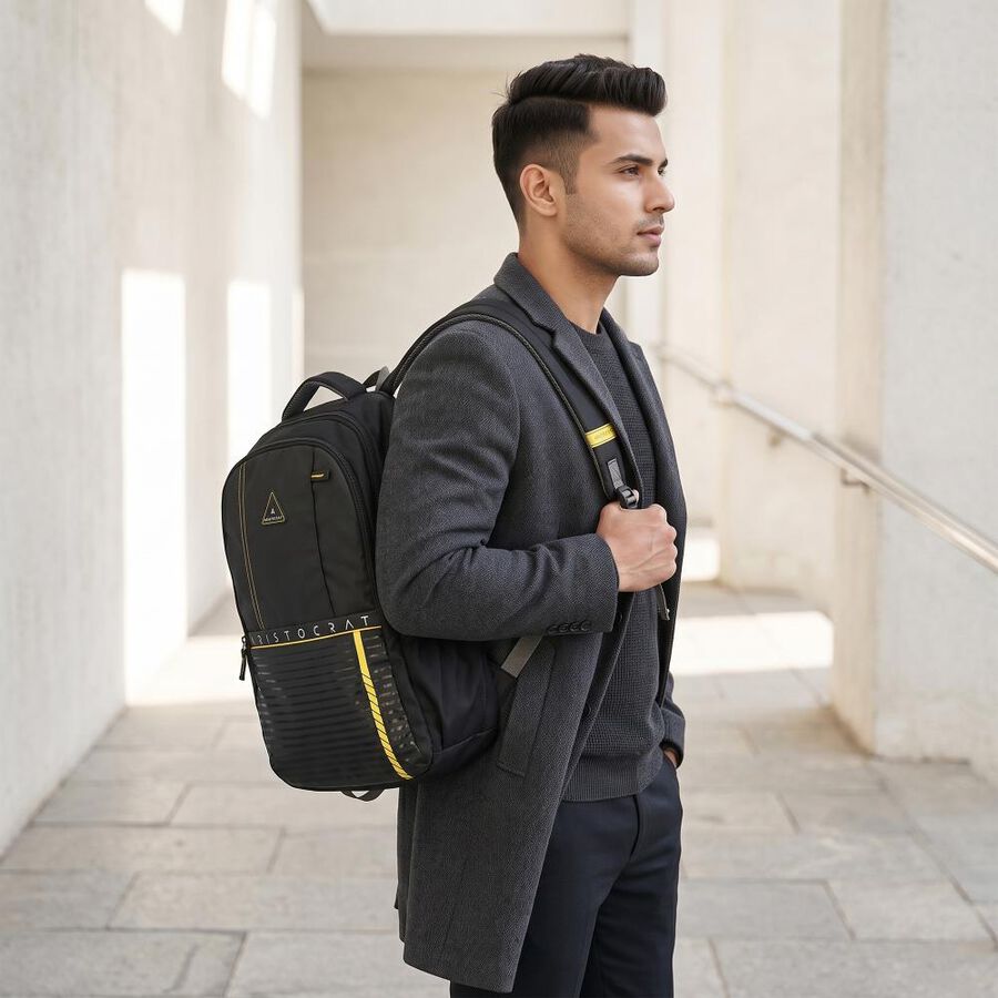 Black Polyester Laptop Back Pack, , large
