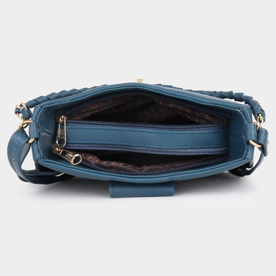 Women's Bluish Green Polyurethane Sling Bag, , large image number null