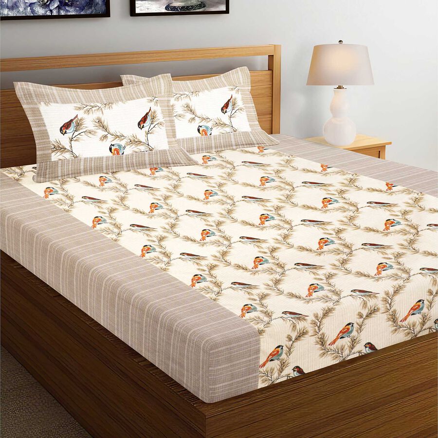 Blue Cotton Double Bedsheet With Pillow Cover, , large image number null