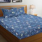 Blue Microfiber Double Bedsheet with Pillow Cover, , small