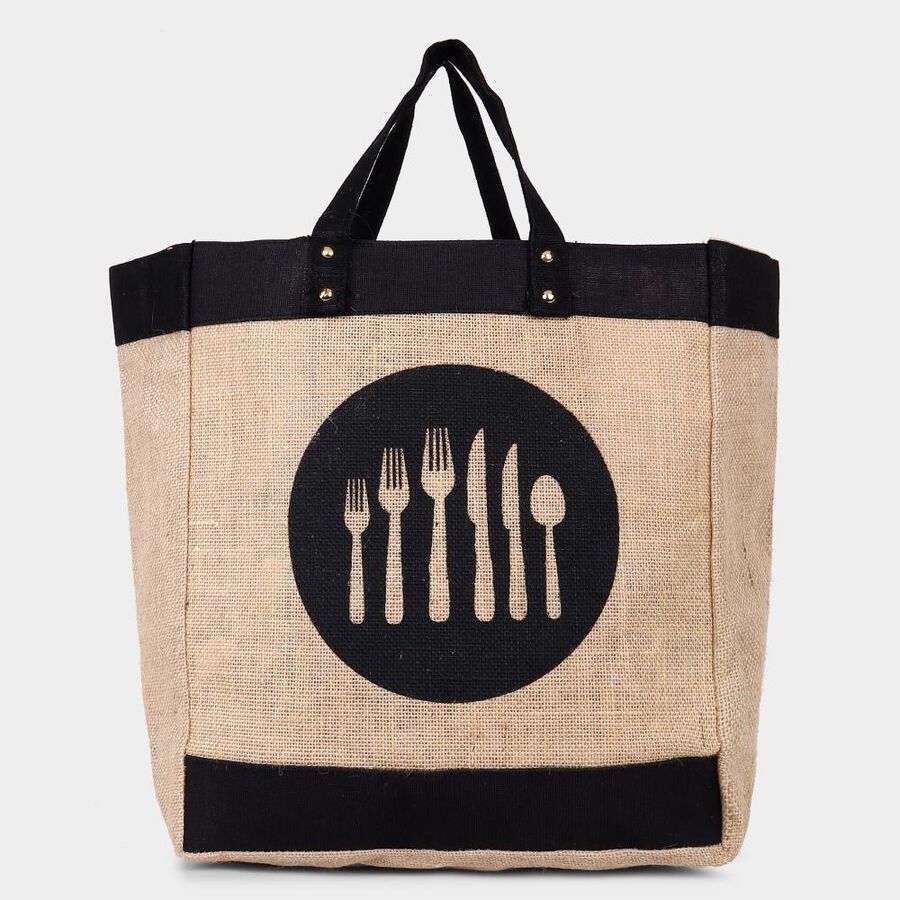 Black, Brown Jute Lunch Bag, , large image number null