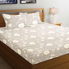 Beige Floral Printed King Size Bedsheet with Pillow Covers, , small image number null