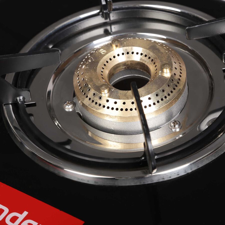 Steel Body Gas Stove With Decorative Glass Top & Brass Burner , , large image number null