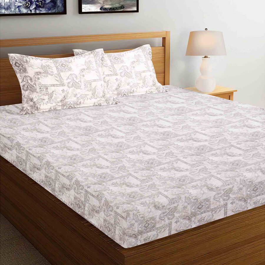 Dark Grey Cotton Double Bedsheet With Pillow Cover, , large image number null