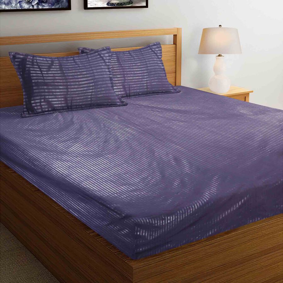 Blue Microfiber Double Bedsheet with Pillow Cover, , large