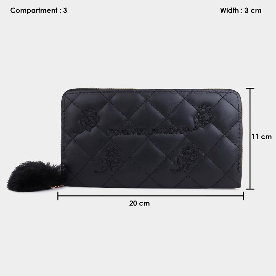 Women's Black Polyurethane Long Wallet, , large image number null